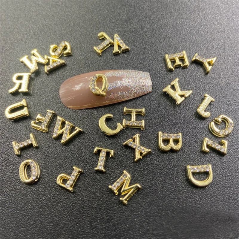 NCPh gold/silver color letters with rhinestones nail charms | Shopee ...
