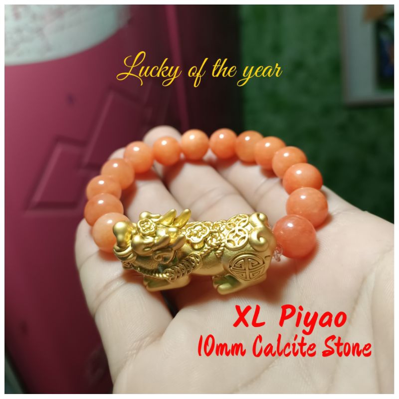 Piyao lucky Charm dragon bracelet apricot crush Color of the year 2024 calcite stone. Shopee