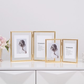 Elegant Gold Metal Glass Photo Floating Frame Desk Foldable Picture ...