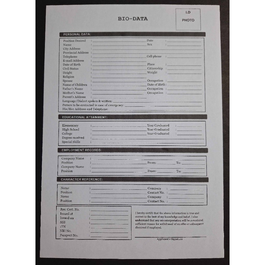Biodata per piece / 10 / 20 / 30 pcs | Shopee Philippines