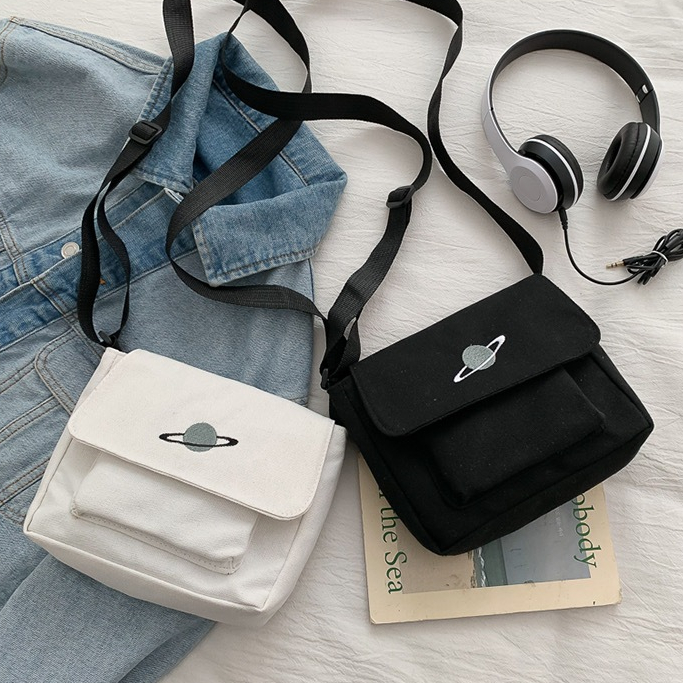 Mumu 5099 Japanese Harajuku Style Unisex Canvas Sling Bag Simple