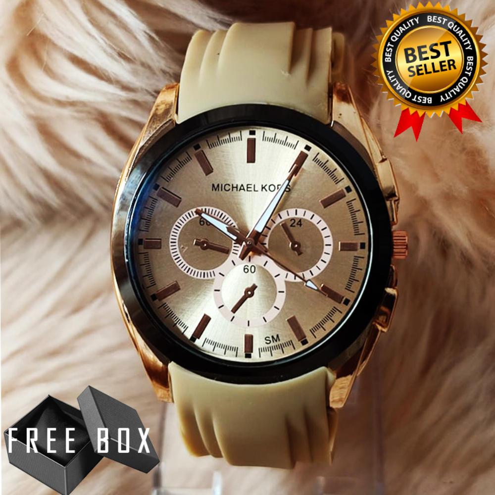 Michael Kors MK Tri Chrono Glossy Brown Dial Black Bezel Brown