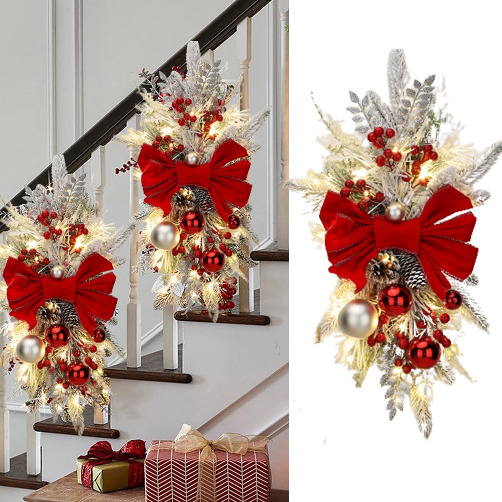 (COD)Newsky Cordless Pre Lit Christmas Swag Teardrop Wreath Stair Door ...