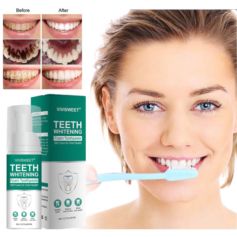 60ML Teeth Whitening Mousse Toothpaste Remove Plaque Oral Odor ...