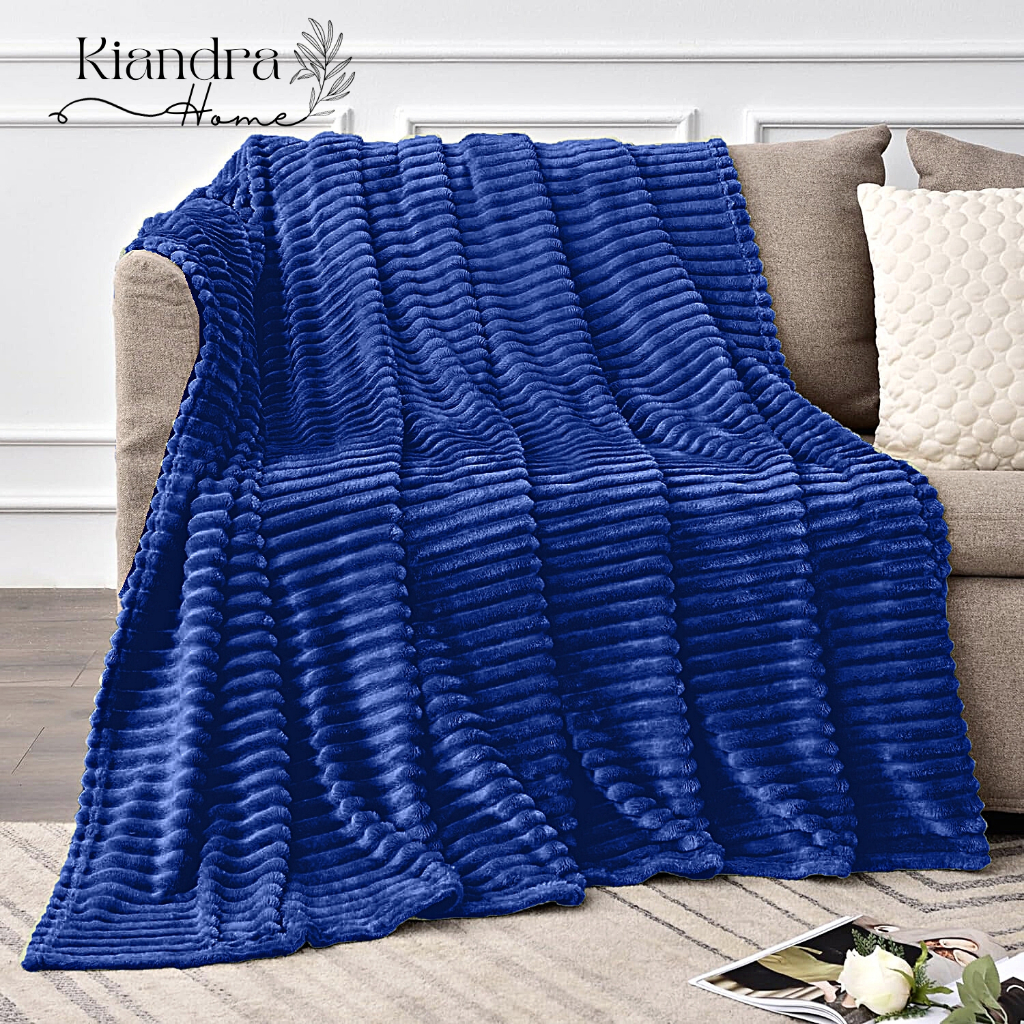 Kiandra Home Stripes Velvet Fleece Blanket Double Queen Size Super Soft