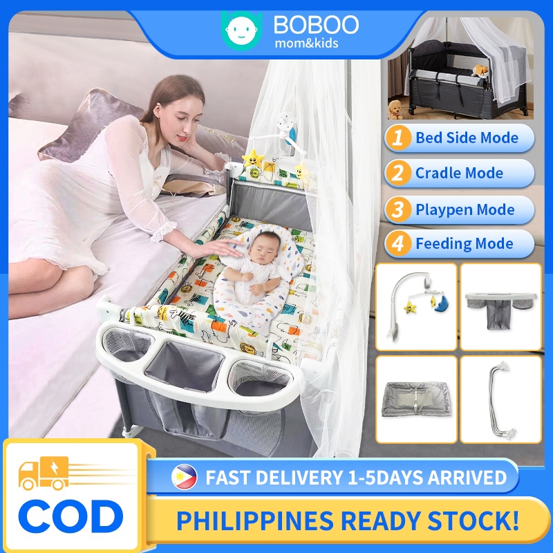 Baby Crib Complete Set Foldable 2 Layer Baby Crib Nursery Portable