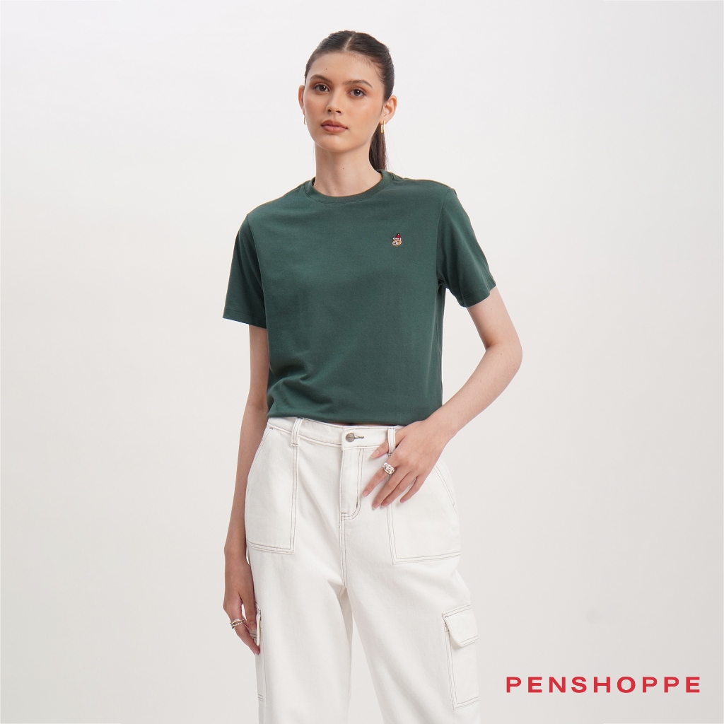 dark green and white graphic tee