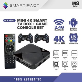 Game TV Box M8 Pro Mini Android and Game Dual System with 10000+ Retor Game  Wireless Controllers 100M 4K TV Box 