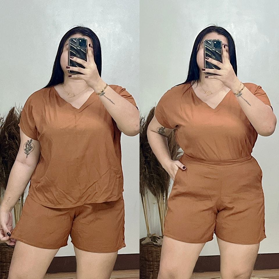 PLUS SIZE CHUBBY Women Coords Terno Set Top Shorts XL 2XL 3XL Soft Linen in Plain DANI Shopee Philippines