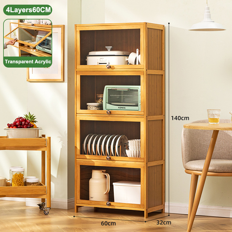 Display Rack 3/4/5Layers Wood/Brown Bamboo Acrylic Transparency