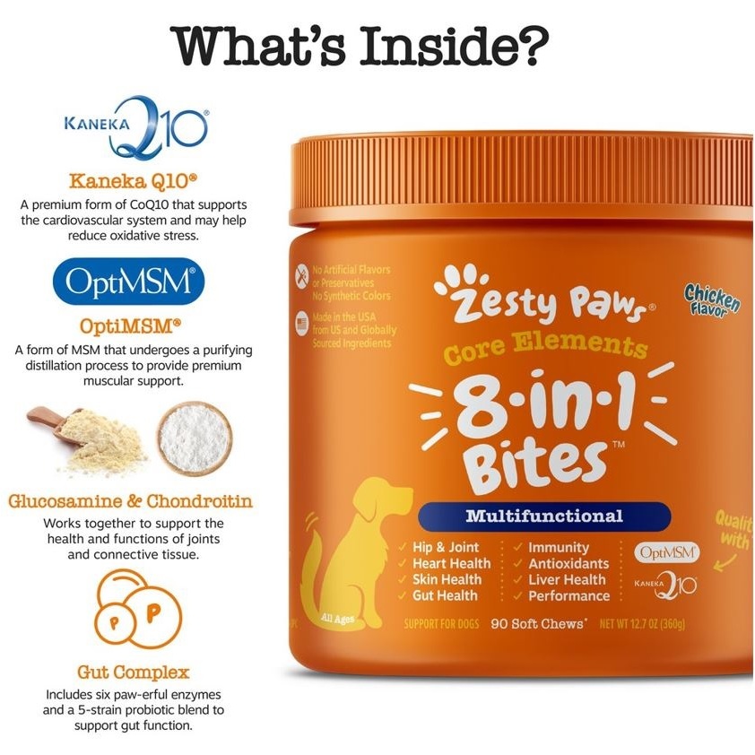 Zesty Paws, 8In1 Multivitamin Bites , All Ages, Chicken Flavor, 90
