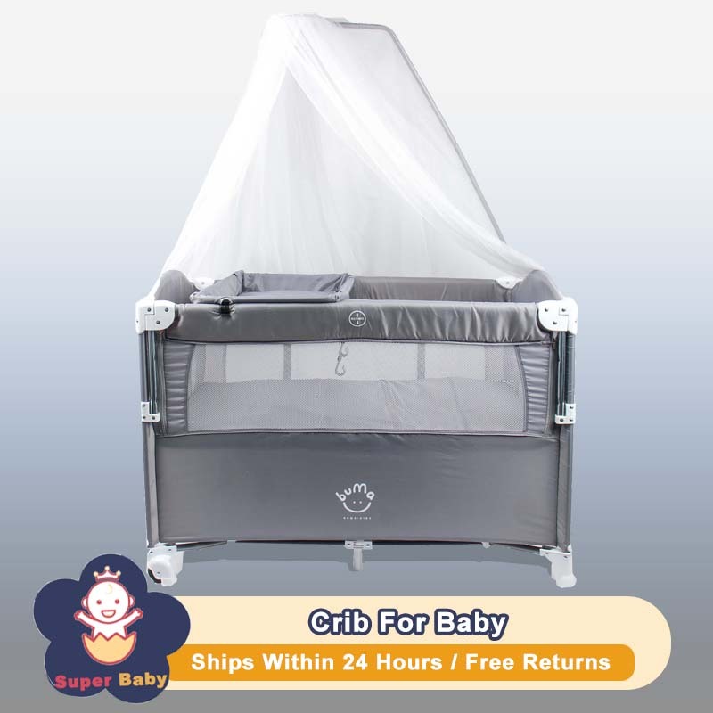 Baby Crib Cradle Liftable With Side Zip Foldable Cosleeper Crib Travel