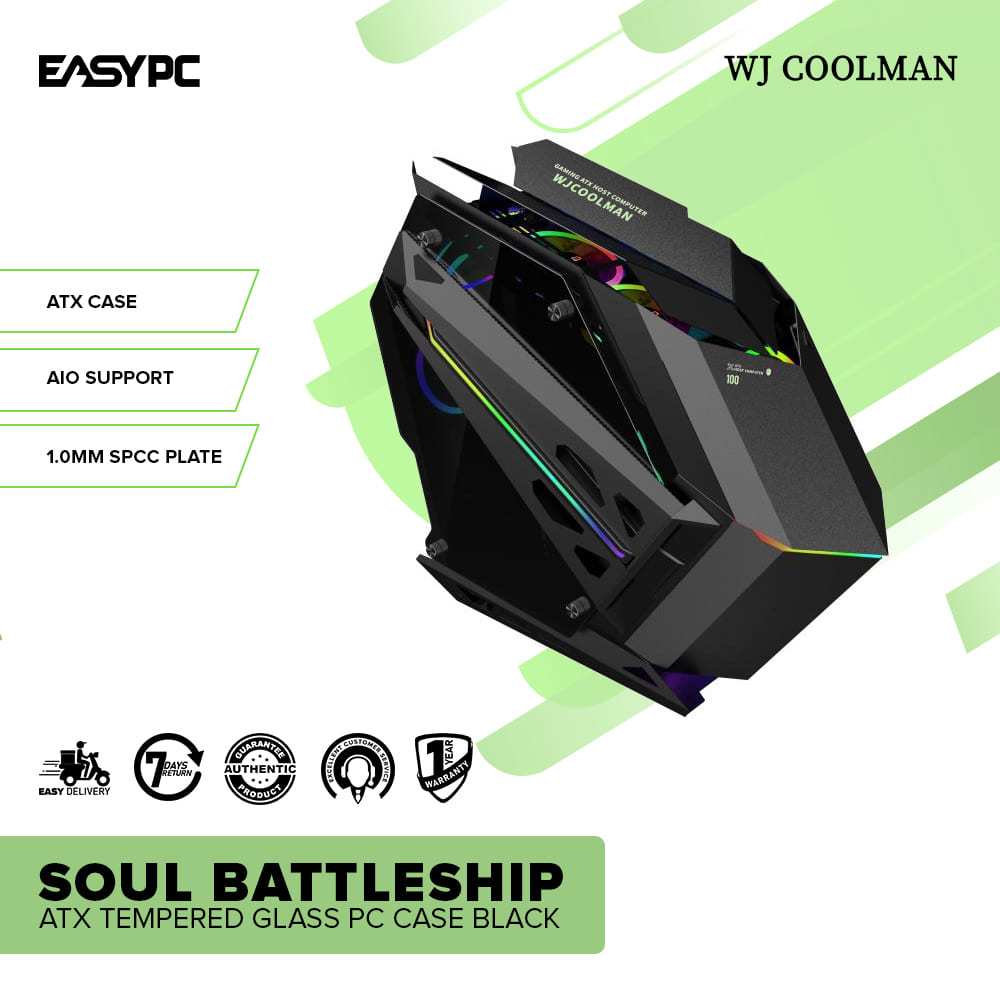 EasyPC| Soul Battleship ATX PC Case| Tempered Glass| Black and White ...