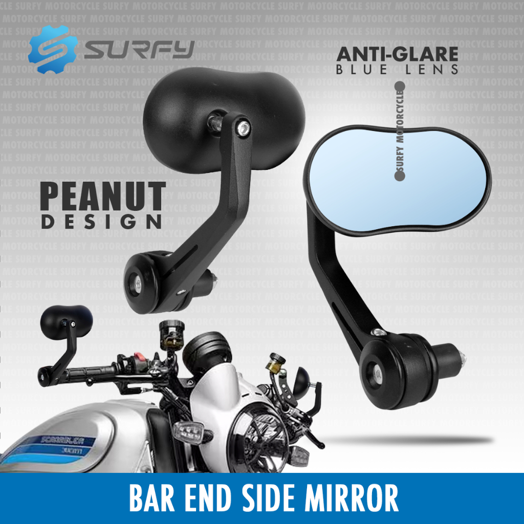 Peanut Bar End Side Mirror 13cm Height Clearer Vision Retro Style CNC