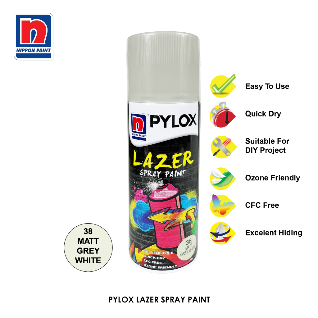 Pylox Lazer Spray Paint Matte Grey White PLZ038 400cc | Shopee Philippines