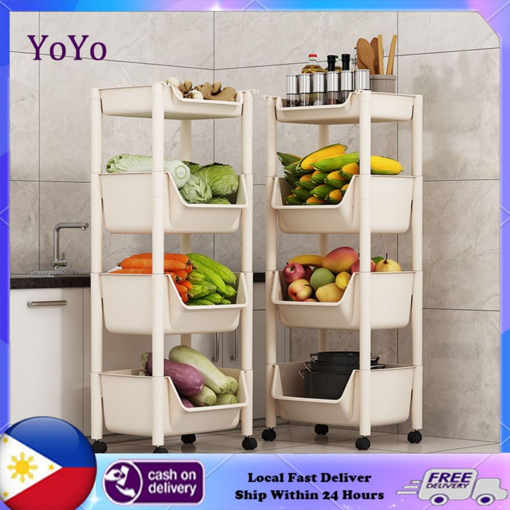 YO 3/4-layer Movable Storage Rack, Floor Standing Storage Cart, Simple ...