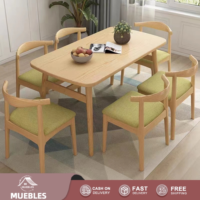 Nordic style wood color dining table modern simple small apartment 4-6
