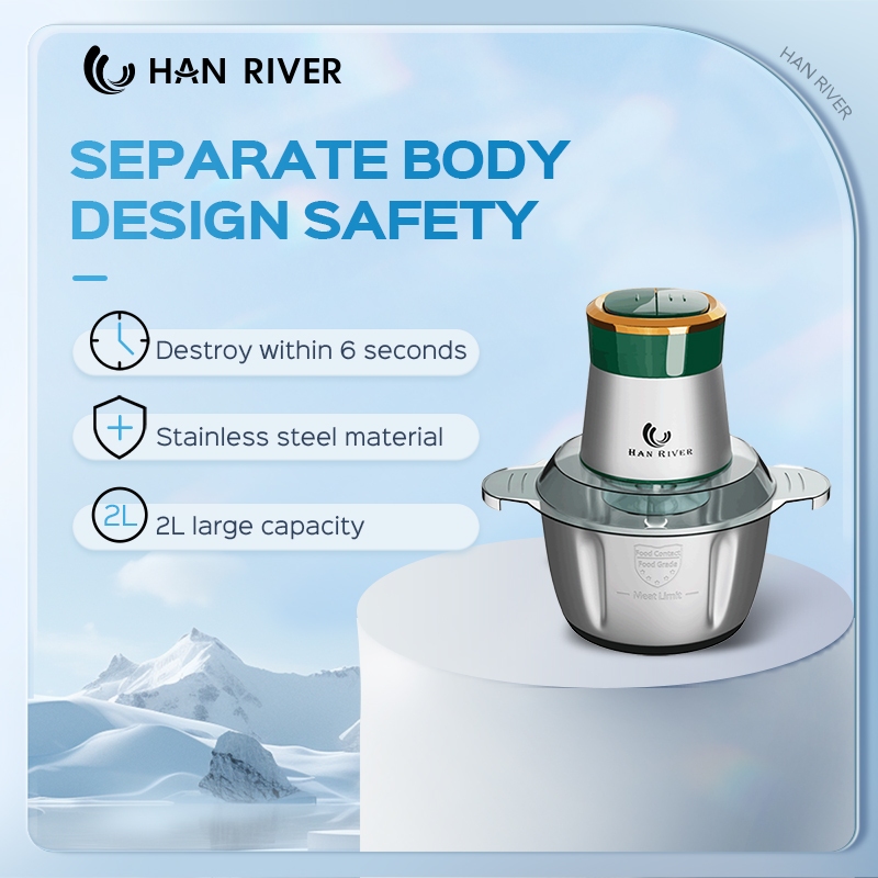 HAN RIVER 2L Electric Meat Grinder Stainless Steel Chopper and