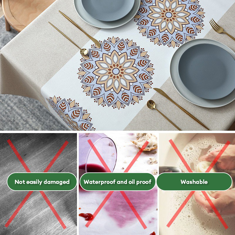 4/6/8 Seater Waterproof Table Cloth Cover Dining Table PVC Rectangular ...