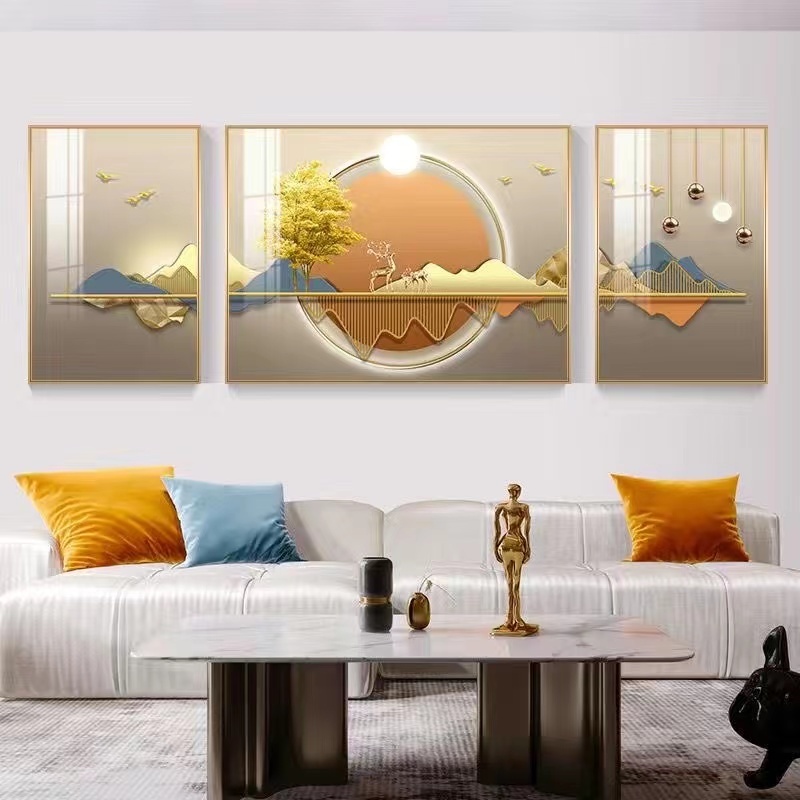 Triple mural, light luxury living room decoration painting, bedroom ...