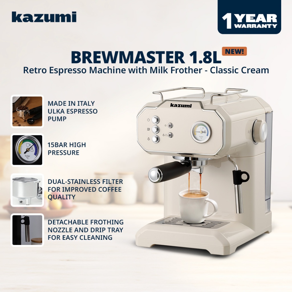 Kazumi KZ-801 BrewMaster 1.8L Retro Espresso Machine with Milk Frother ...