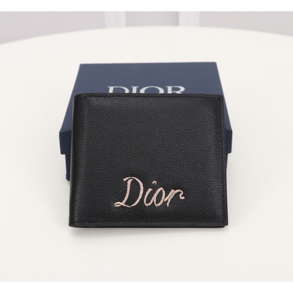 Sale Dior Black Grained Calf Leather Bifold Wallet Men