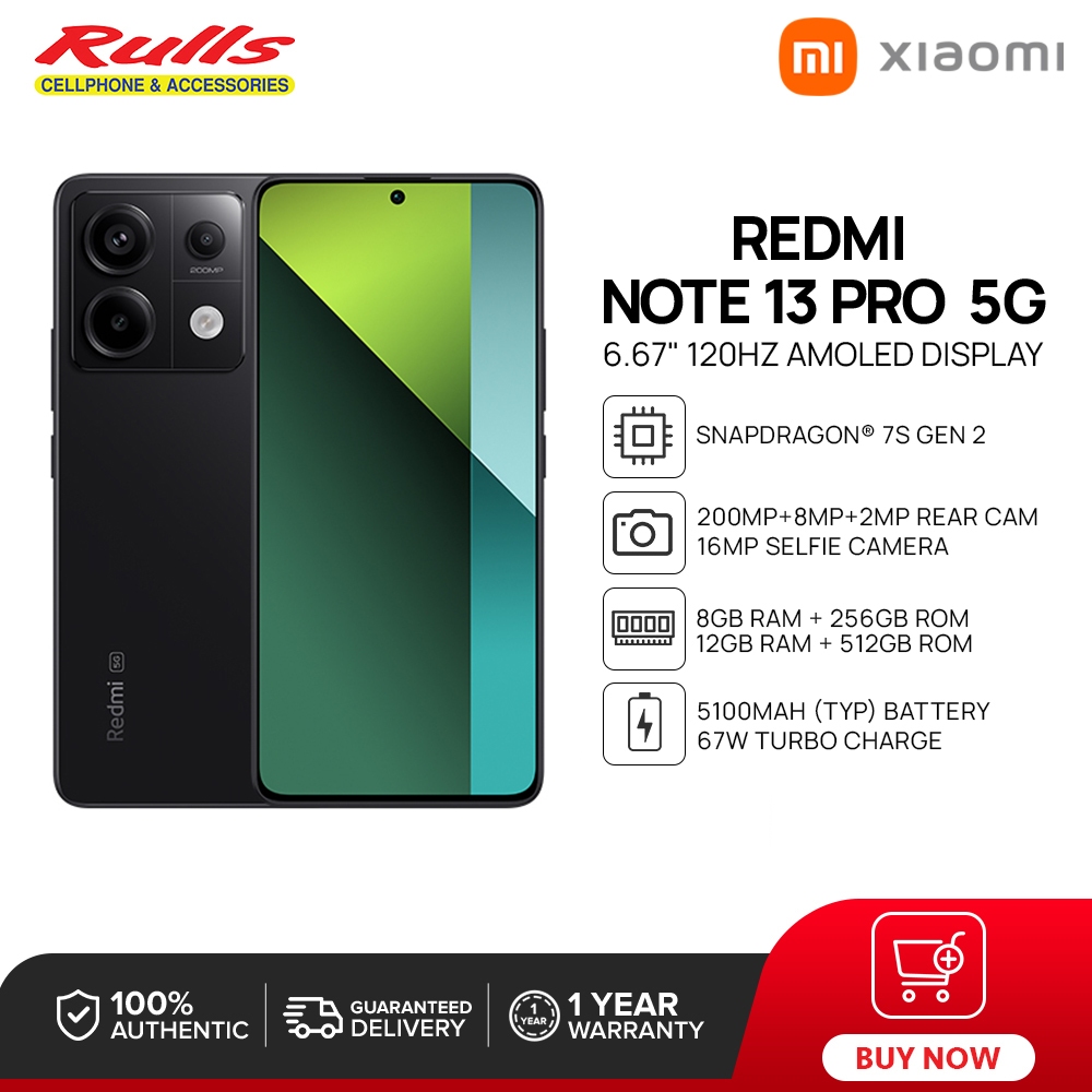 Xiaomi Redmi Note 13 Pro 5G 256GB 8GB RAM Gsm Unlocked Phone Qualcomm  SM7435-AB Snapdragon 7s Gen 2 200MP Display 6.67-inch Chipset Qualcomm  SM7435-AB Snapdragon 7s Gen 2 Front Camera 16MP Rear