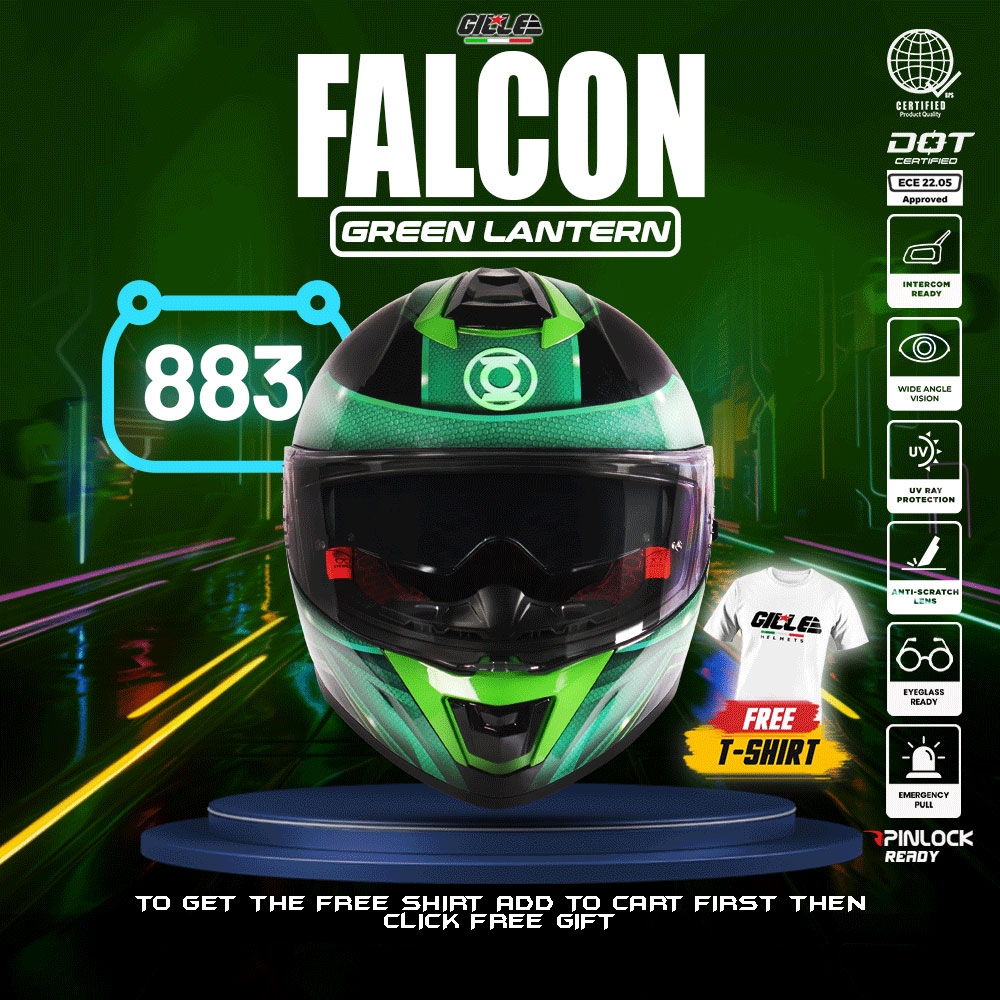 Gille 883 Falcon Green Lantern Design Full Face Dual Visor for