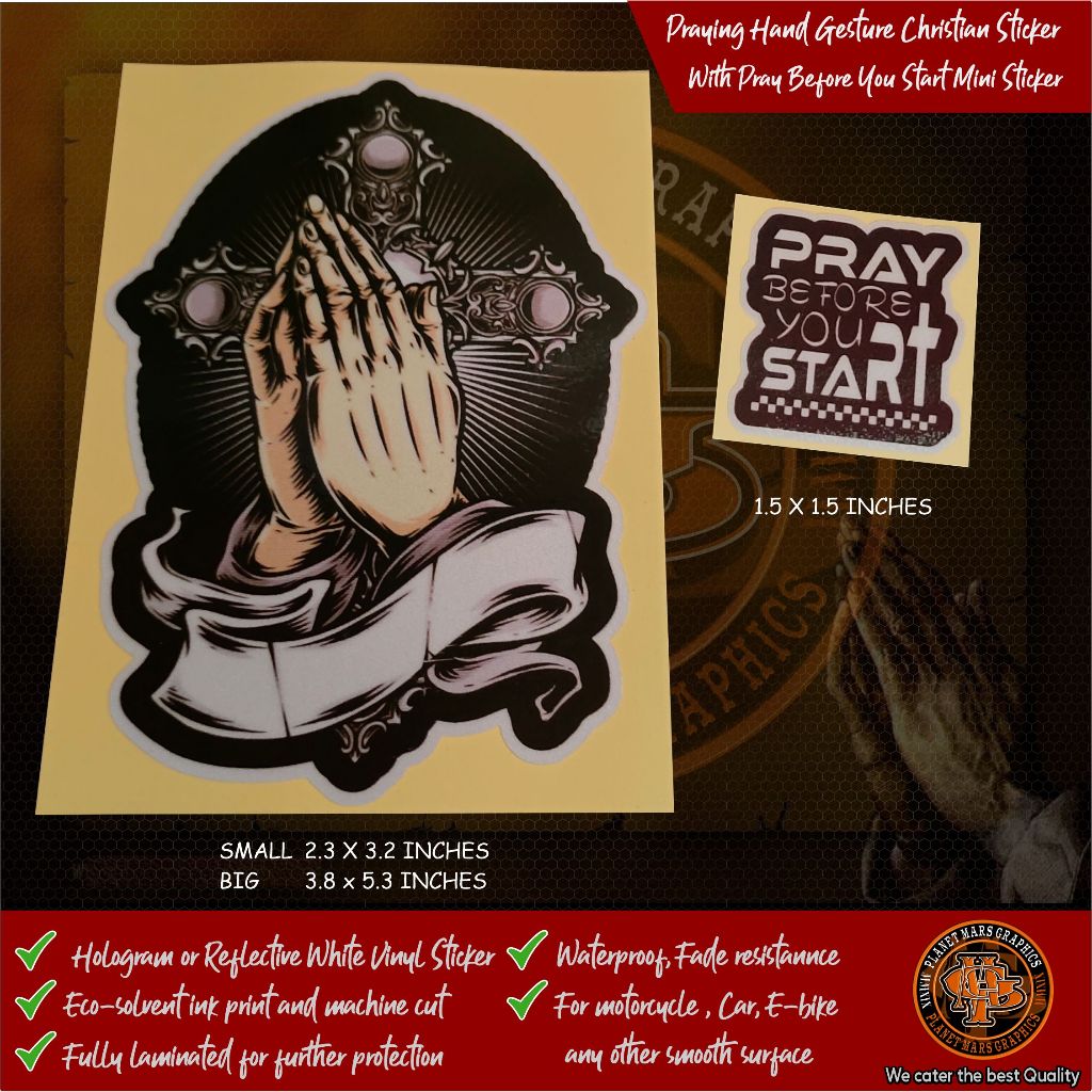 Praying Hand Gesture Sticker Religious Christian Reflective Hologram ...