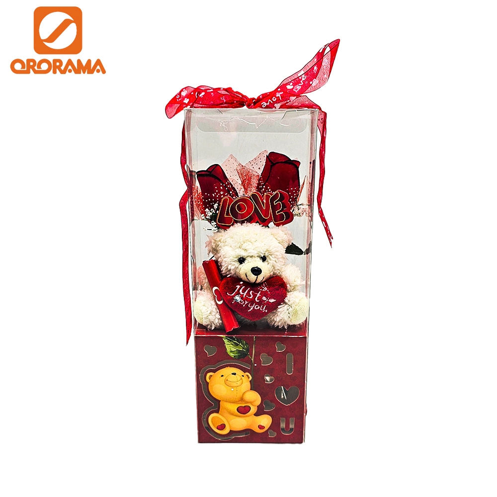 Light Up Gift Box With Red LED light Two Red Rose With Cute Teddy Bear ...