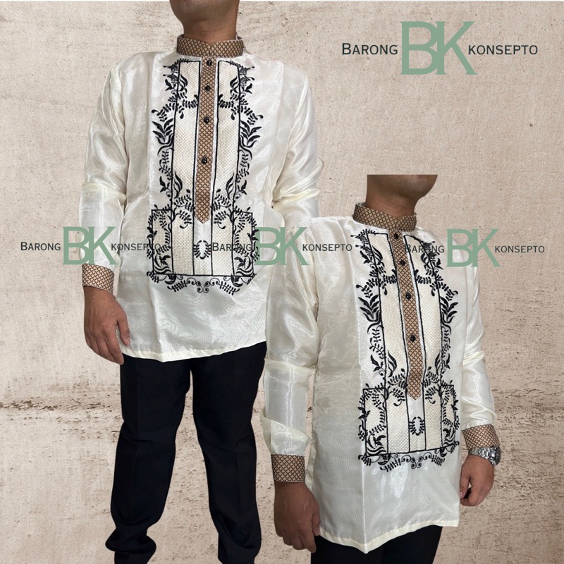 Barong Men’s Modern Design w/ MATTE GOLD “ BEE “ PIPING Chinese Collar ...