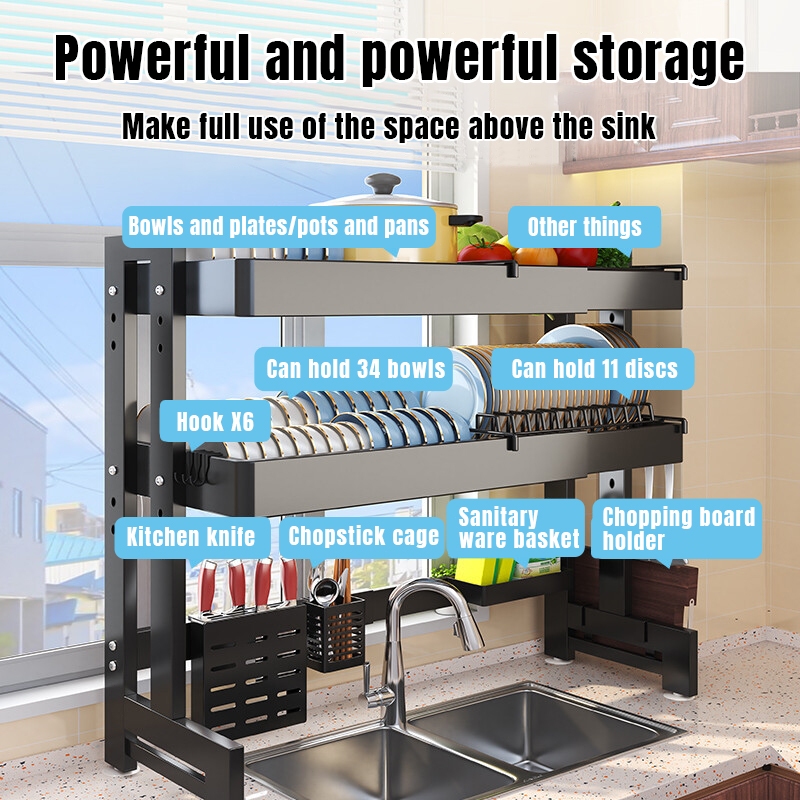 2 Layer Retractable Bolded Kitchen Sink Rack Storage Rack Dish Drainer ...
