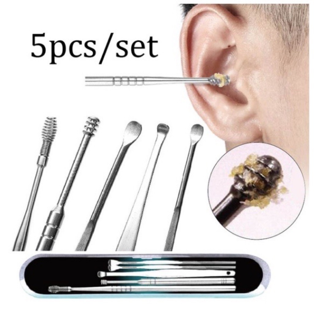 5Pcs/Set Silver Stainless Steel Ear Spring Screw Dig Ear Clean Ear Pick ...