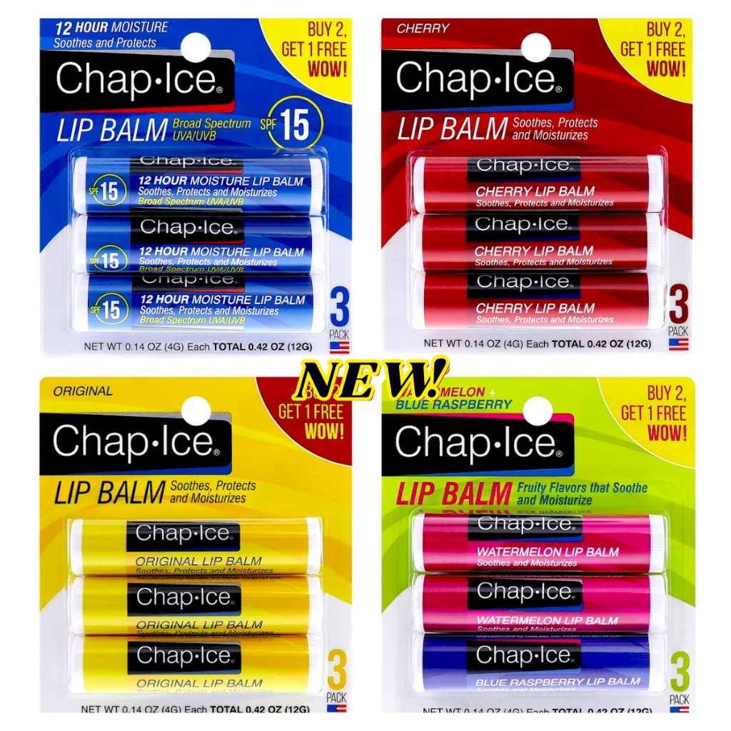 Chap•Ice Lip Balm Cherry, 12-HR Moisture, Original and Fruity Flavors ...