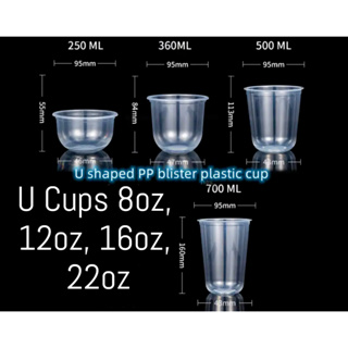 Plastic PP Flat Cup with Lids SET! (12oz, 16oz, 22oz) 95mm for Milktea  Plastic Cups - Party [50pcs]