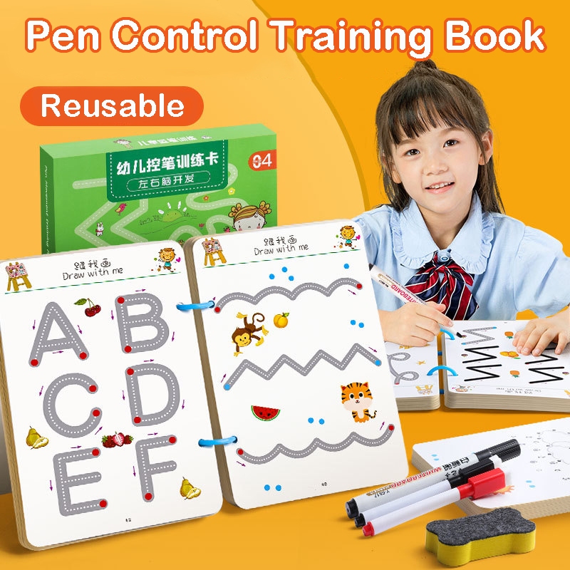 136 Page Tracing Book For Kids Training Coloring Book Erasable Writing ...