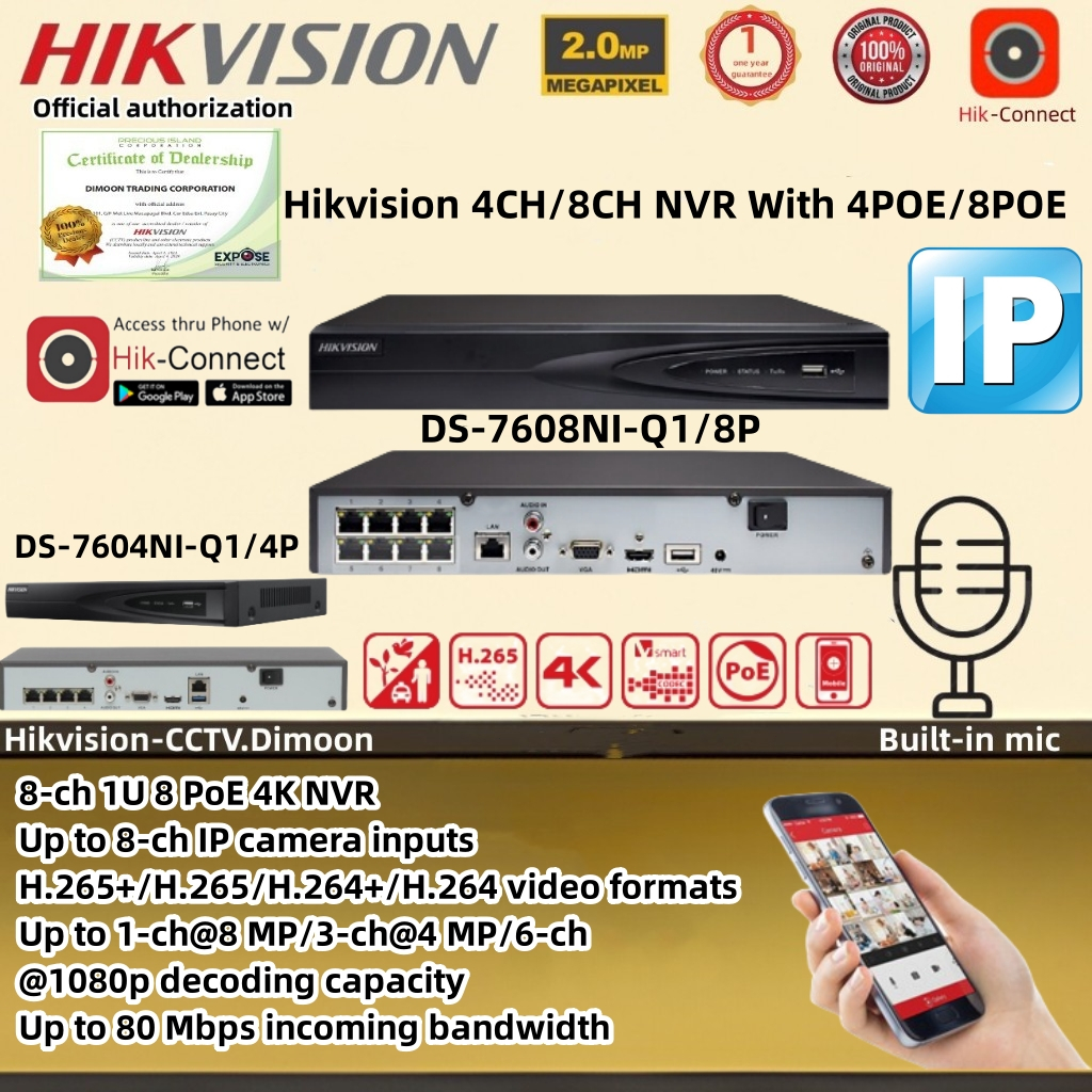 Hikvision 4CH /8CH 1080P CCTV NVR Face Detection H.265 Motion Detect