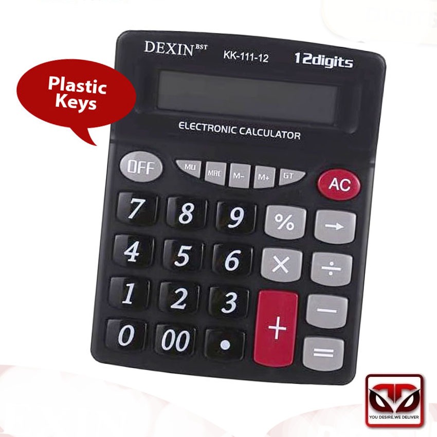 DEXIN KK-111-12 12-Digits Electronic Calculator Plastic Keys Black ...