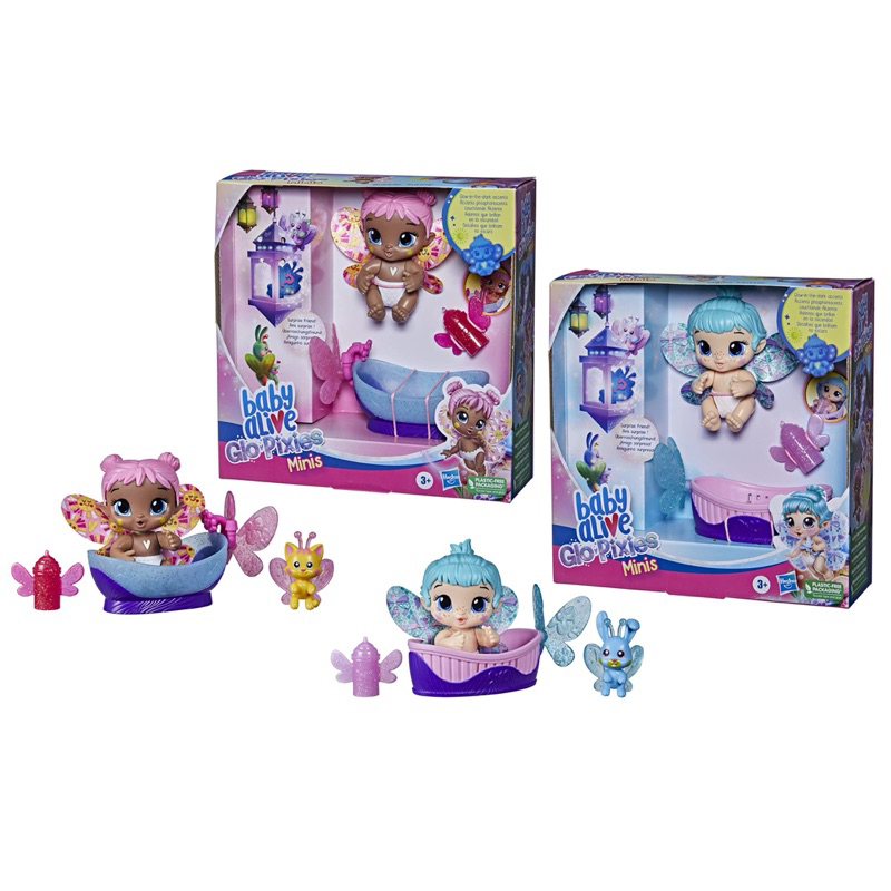 Baby Alive Glo Pixies Minis 2-Pack, Bubble Sunny and Aqua Flutter, 3.75 ...
