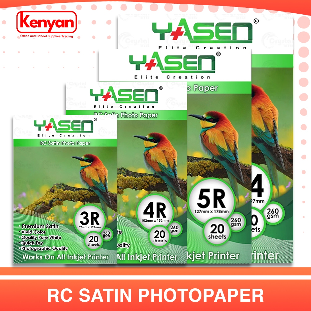 Yasen RC Satin Photo Paper (3R/4R/5R) A4 Size - 260GSM 20 Sheets Per ...