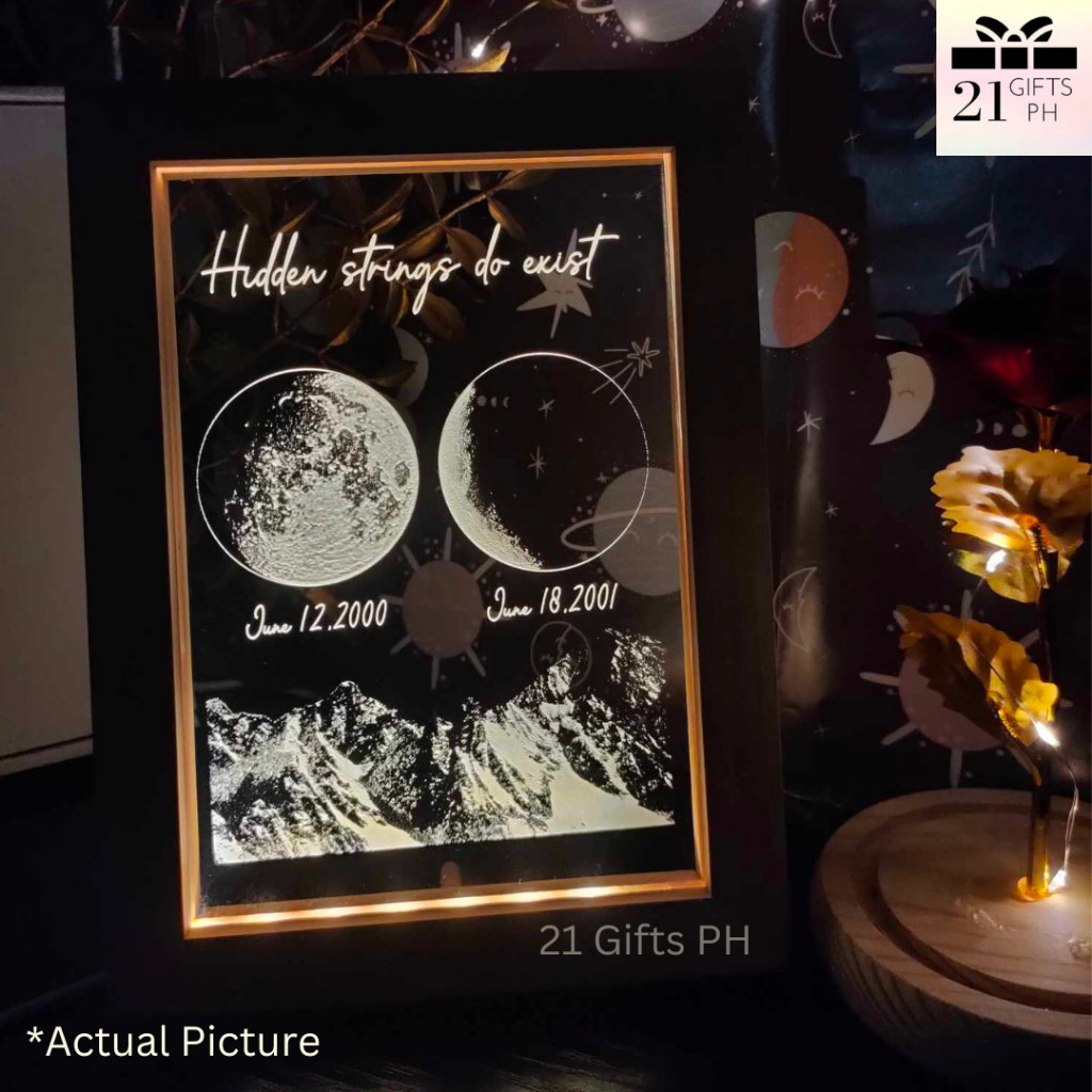 Customized MOON PHASE LED in Wooden Frame Single Warm Light USB plug ...