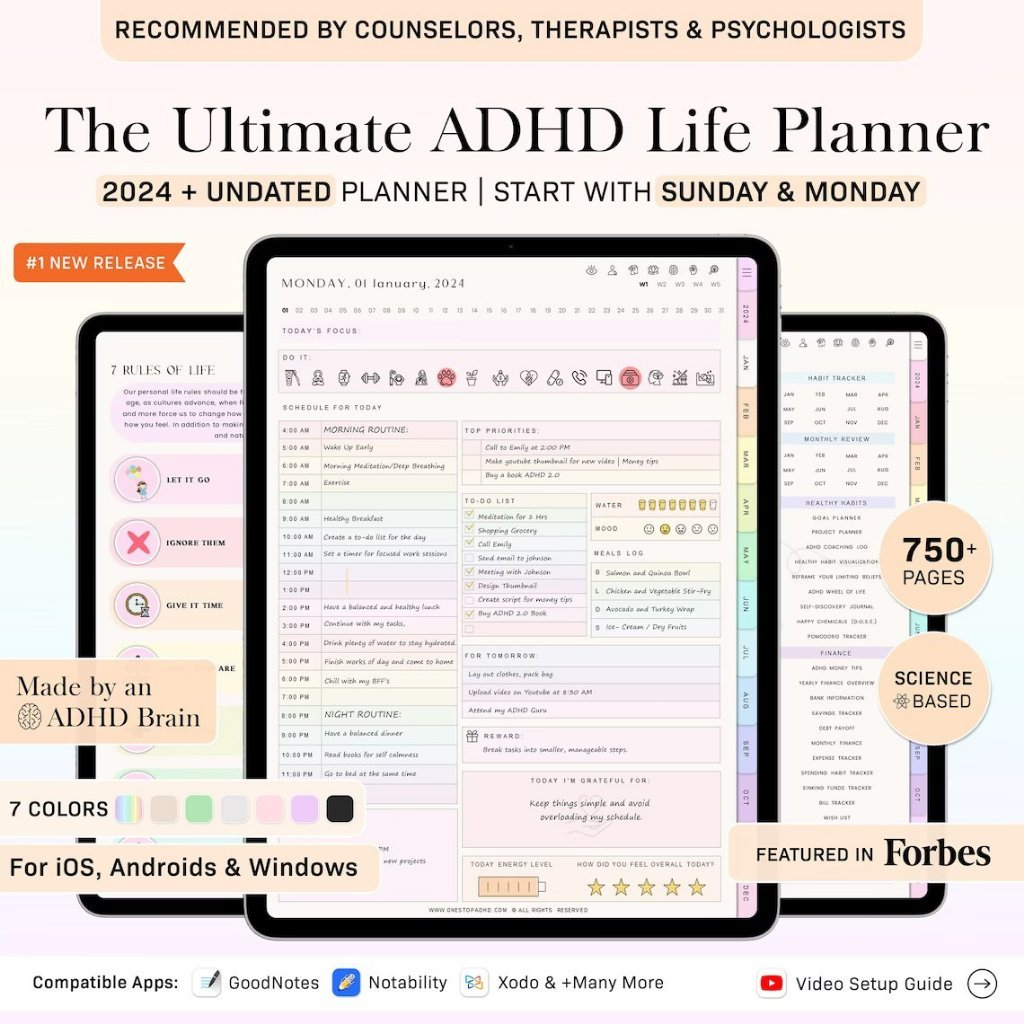 2025 ADHD Digital Planner BUNDLE for iPad, Goodnotes + Android Adult ...