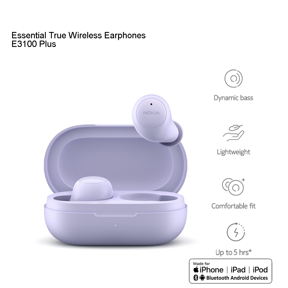 Nokia E3100 Plus (Purple) Wireless Earphones TWS | Bluetooth 5.2 | Up to 24  hours* | IP44 rated splash-proof design | Headset Stereo Game Earphone  Touch Control Bass Earbuds | Shopee Philippines