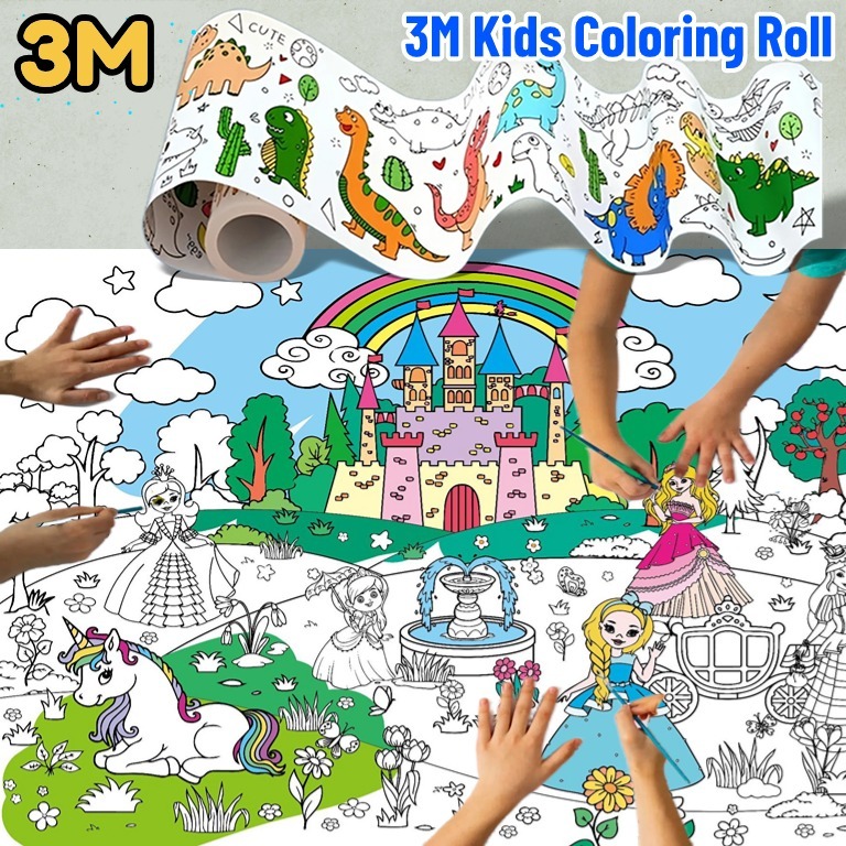 Hulala 3M Kids Coloring Roll Painting Rolls Drawing Paper Children's ...