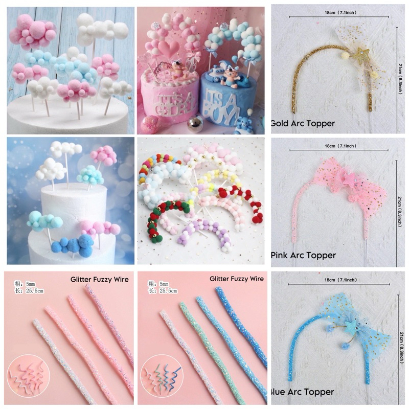 arc topper pompom cloud topper fuzzy wire ribbon happy birthday cake ...