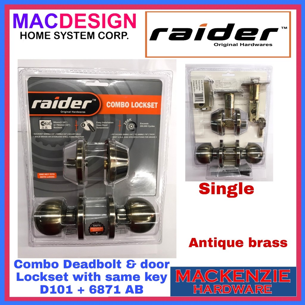 RAIDER DURABLE COMBO LOCK SINGLE DEADBOLT WITH DOORKNOB LOCK SAME KEY ...