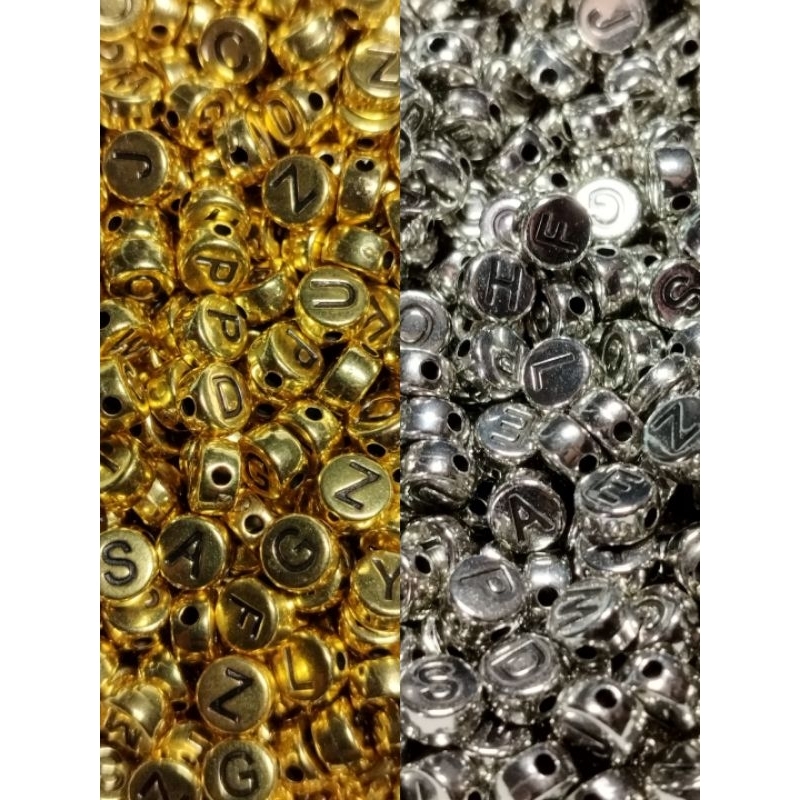 Gold/Silver 6mm Alphabet Letters (Mixed) Flat Rounded Beads - 50g ...