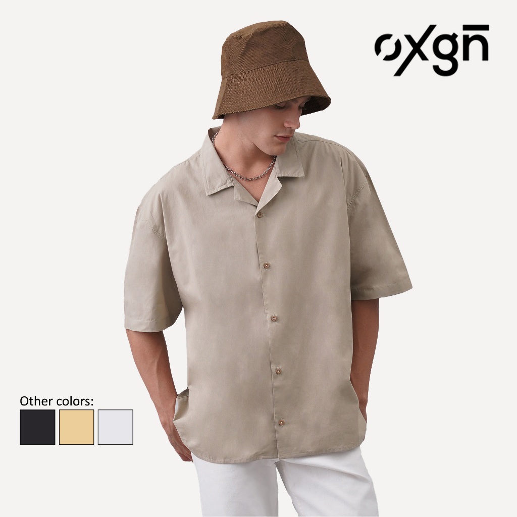 OXGN Generations Oversized Short Sleeve Shirt for Men (Taupe/White ...