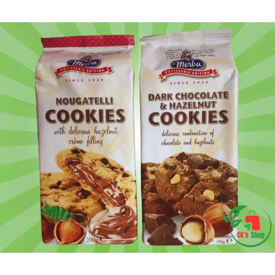 Merba Dark Chocolate & Hazelnut Cookies 200g / Merba Nougatelli Cookies ...