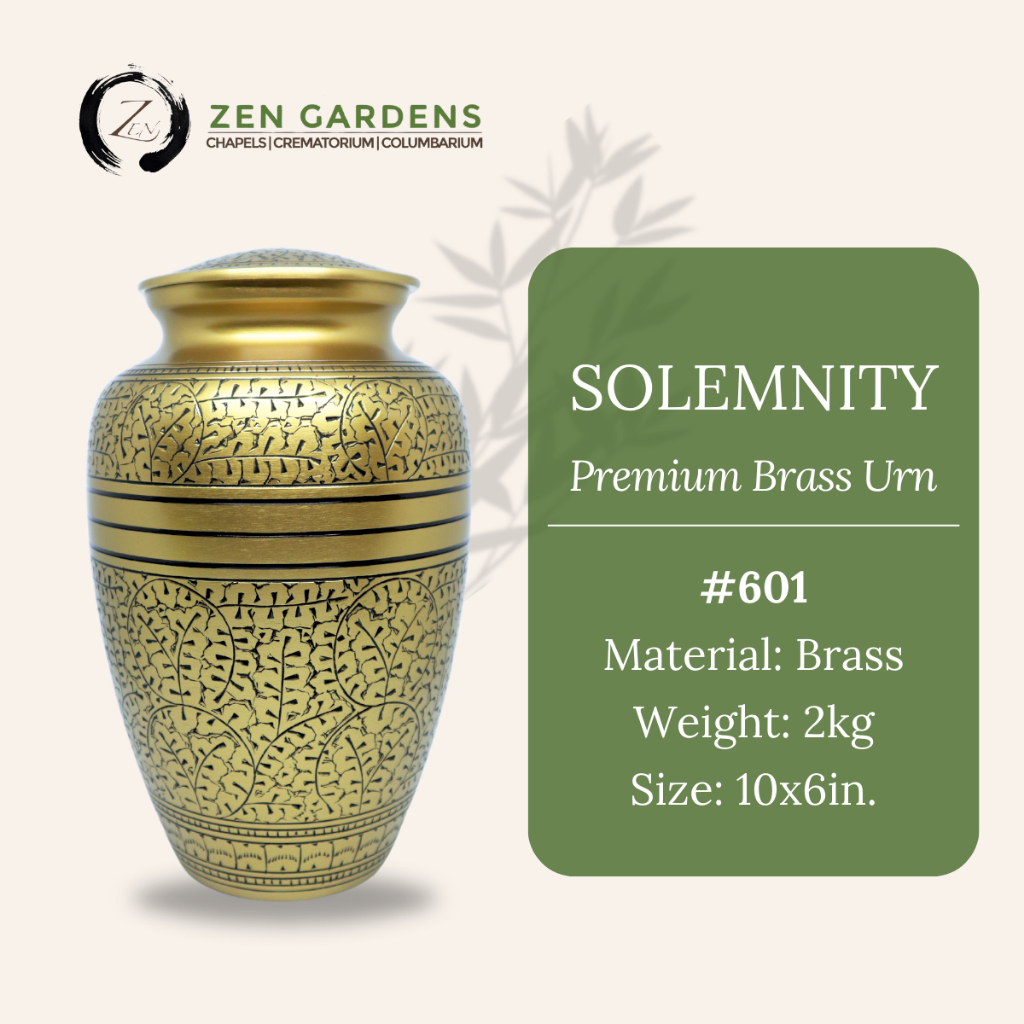 Solemnity Brass Cremation Urn / Zen Gardens Premium Quality Brass Urn